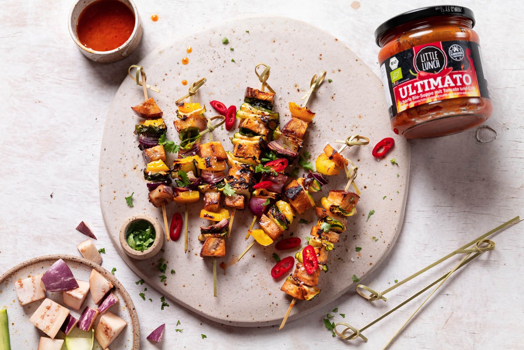 Rezepte mit der Ultimato Tomatensuppe- Feurige Grill-Gemüse-Spieße