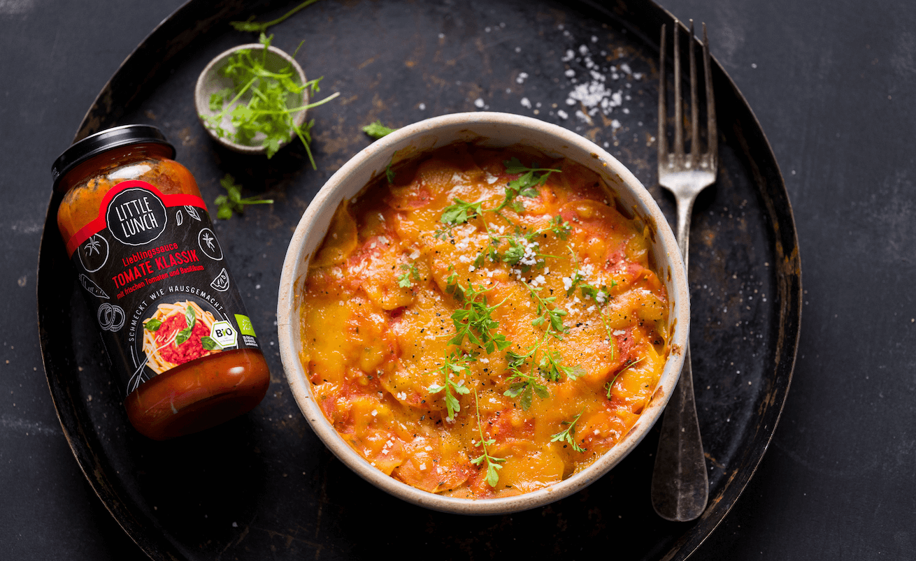Rezept: Kartoffelgratin mit Tomatensauce