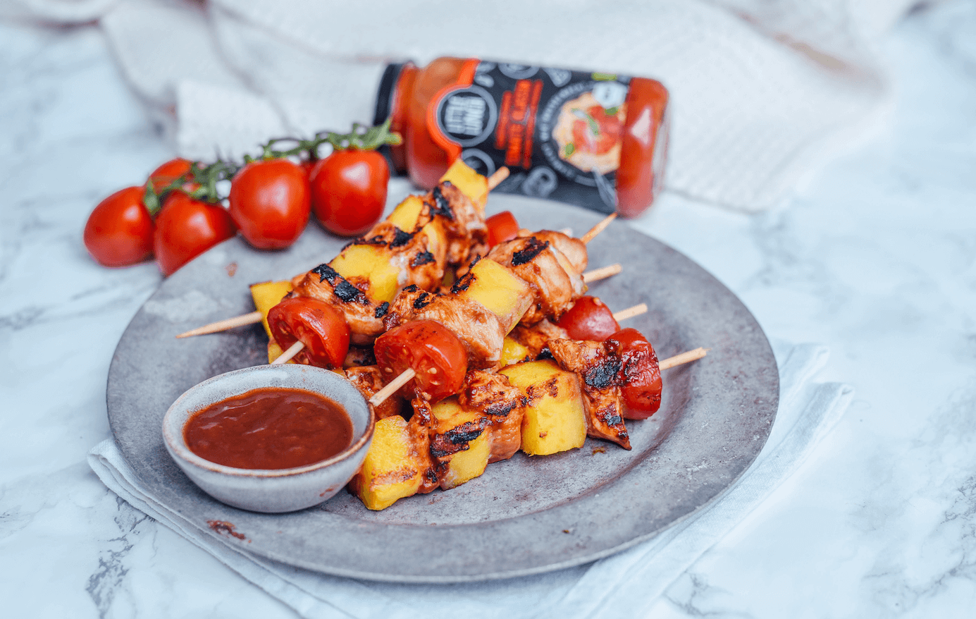 Grill Rezept: Mango Chicken Spieße mit BBQ Sauce