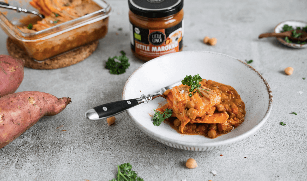 Rezept: Süßkartoffel-Auflauf mit Kichererbsen